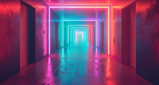 neon lights in the hallway and tunnel