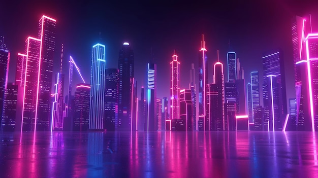 Neon lights illuminating a futuristic cityscape 3d style isolated flying objects memphis style 3d render AI generated illustration