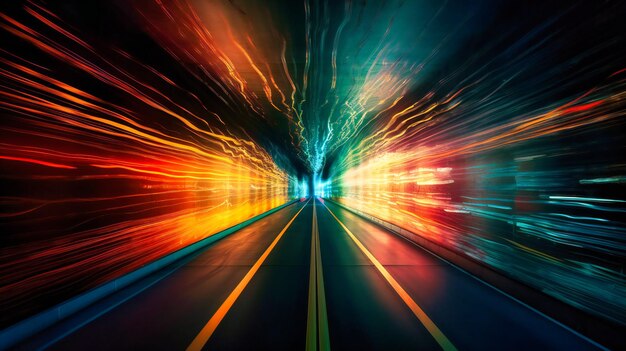 Photo a neon lights speed tunnel background