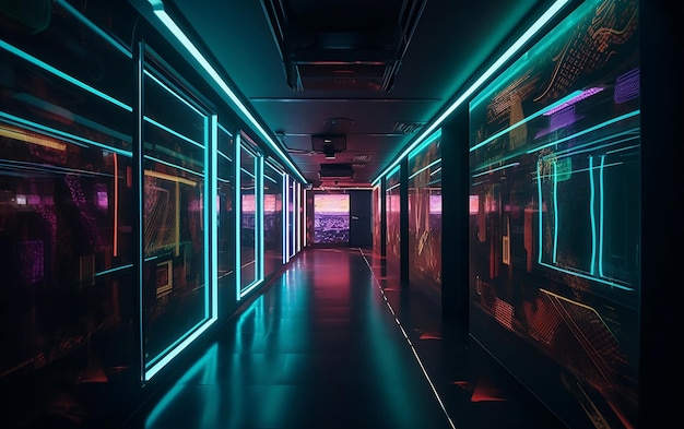 Neon lights in a tunnel Generative AI