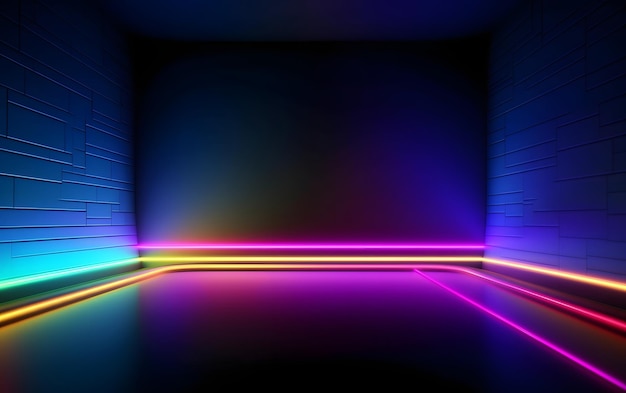 Neon lights on a wall in a dark room