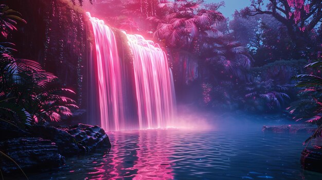 Photo neon lightt waterfall