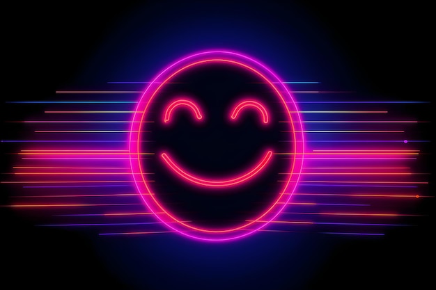 Foto neon lijnen achtergrond met grappige gezicht emotie