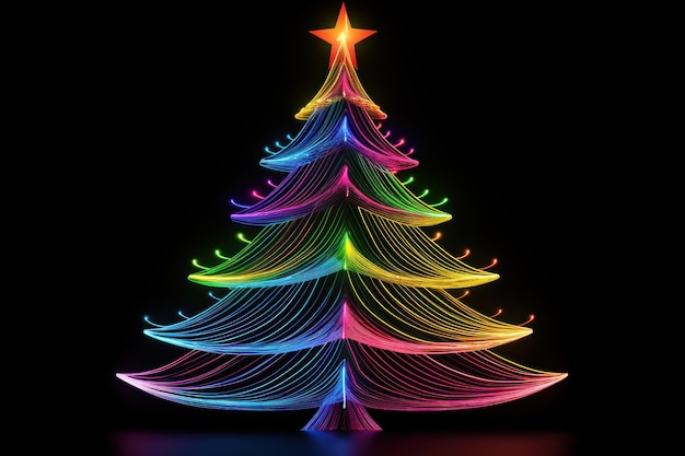 Photo neon line christmas tree on a black background the concept of signage parties