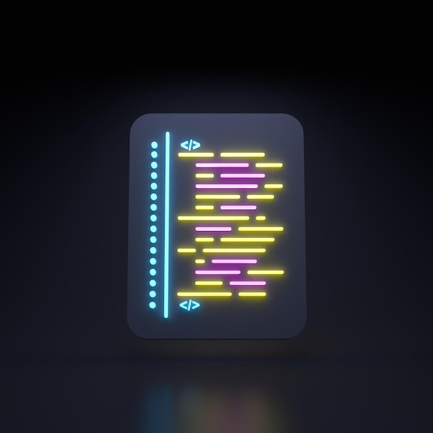 Photo neon line of code 3d render illustration