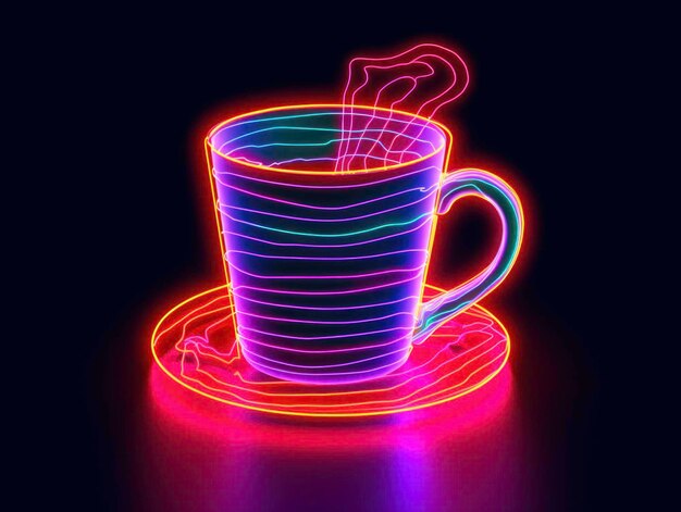 Foto linee al neon coppe da caffè generate da ai