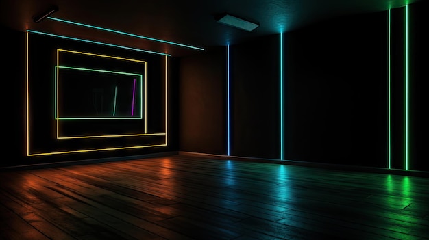 Neon Lines in Dark Room A Stunning Wallpaper Generative AI