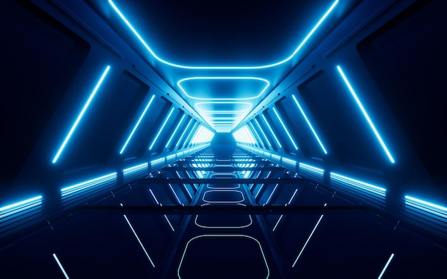 Neon lines and tunnel 3d rendering