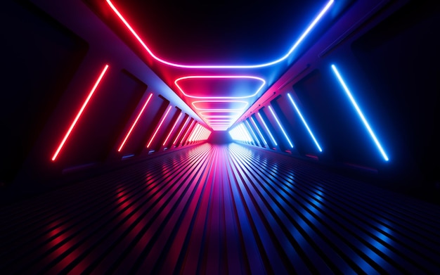 Neon lines and tunnel 3d rendering