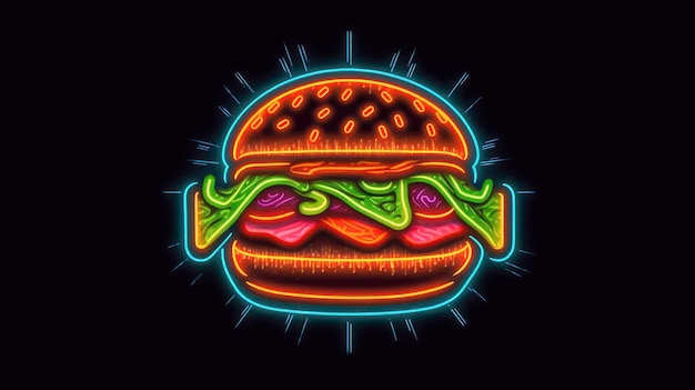 Photo a neon logo of a burger woth the long bread generated by ai