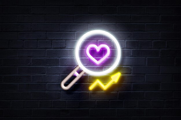 Foto analisi dell'amore al neon su un muro di mattoni