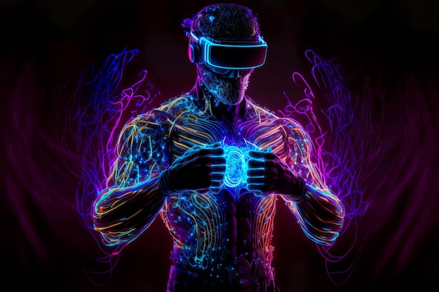 Neon man virtual reality digital technology VR Generative AI