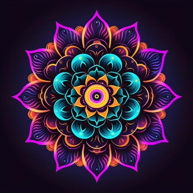 Neon Mandala Art Design met kleurrijk verloop