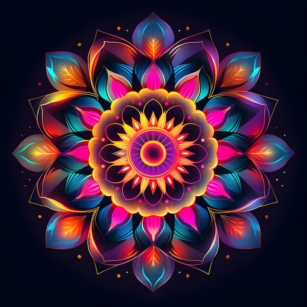 Neon Mandala Art Design met kleurrijk verloop