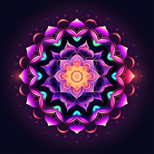 Neon Mandala Art Design with Colorful Gradient