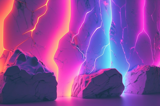 Neon Marble Background Illustration Generative ai