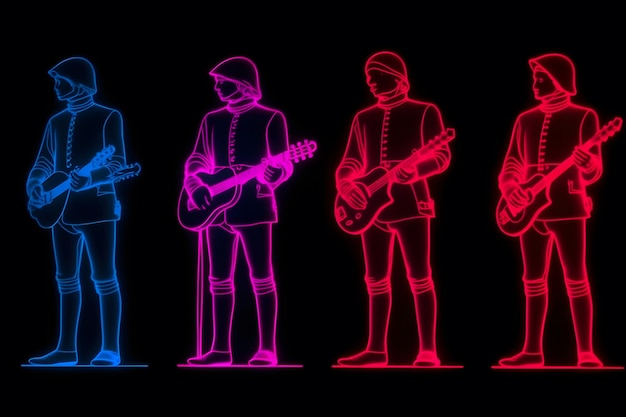 Neon medieval musicians neural network ai generated