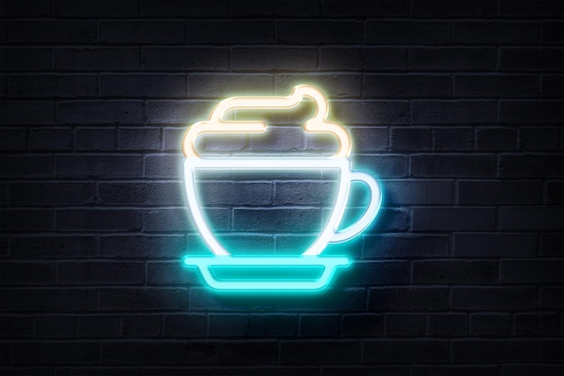 Photo neon mocha on a brick wall