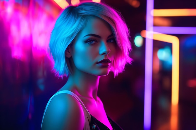 neon modern portrait of a beautiful woman