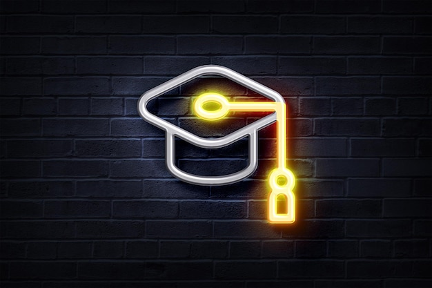 Neon Mortarboard on a brick wall