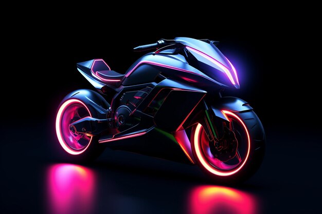 Foto neon motorfiets met zwarte achtergrond