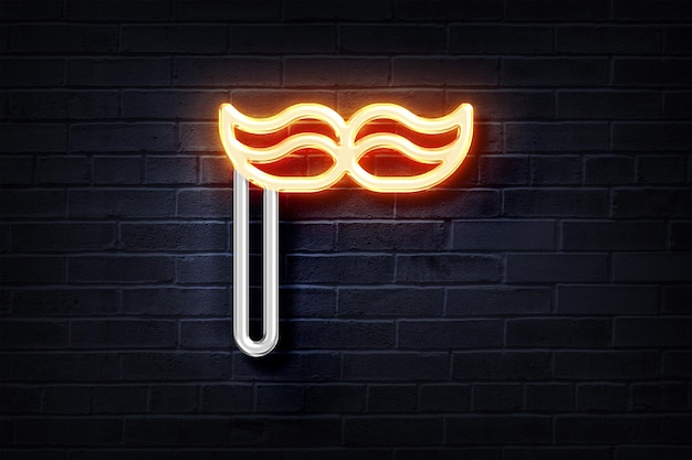 Photo neon moustache mask on a brick wall