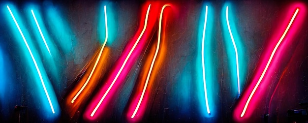 Photo neon multicolored rays of blue red orange shades on a black background