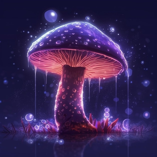 Neon mushrooms cartoon illustration high quality llustration AI generated