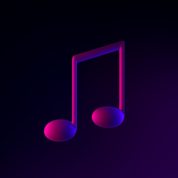 Neon musical note icon. 3d rendering ui ux interface element. Dark glowing symbol.