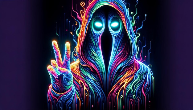 Neon Mystic Figure with Cosmic Energy Flow