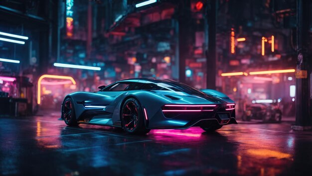 Neon nexus a cyberpunk laboratory of futuristic contraptions and hyperdetailed 3d renders