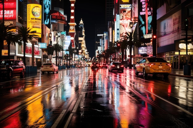 Neon night street of Las Vegas Urban landscape Generative AI