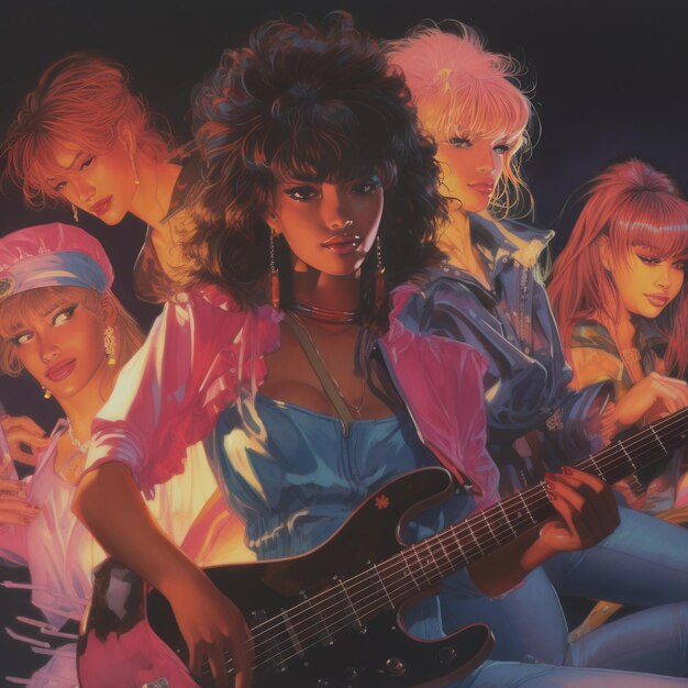 Neon Nights An Anime 90s Retro VHS Cover Featuring a 1985 Girls Band Slaying the Nights