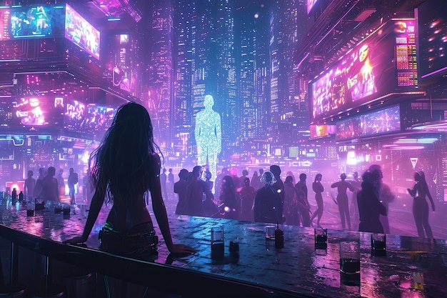 Neon nights holographic dance in the city of lights