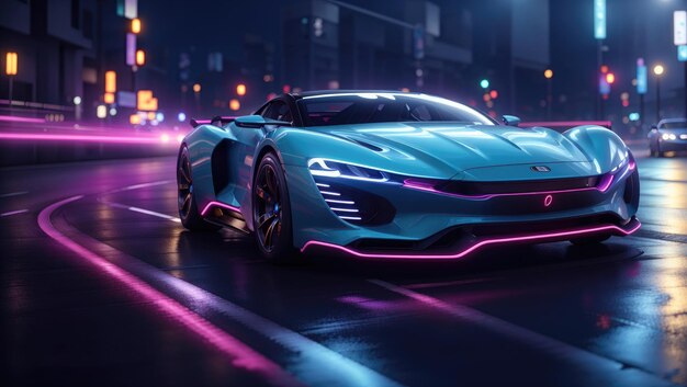 Neon Nights Supercar Symphony on the Futuristic Racetrack