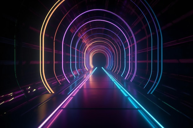 Neon Nightscape Abstract Tunnel of Lights