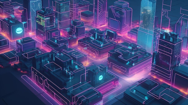 Neon Nightscape A HyperRealistic Cyberpunk City Aerial View