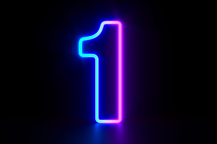Foto neon nummer één op donkere achtergrond 3d-illustratie