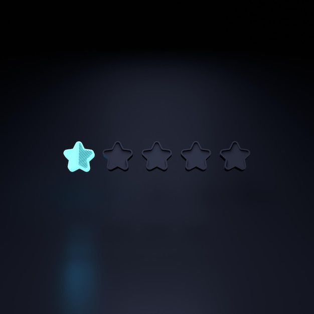 Neon onestar rating on a black background 3D rendering illustration