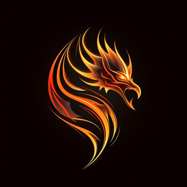 Neon ontwerp van Dragon Logo Mythisch met vuur en schubben Oude Runen Fier Clipart Idee Tattoo