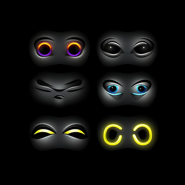 Neon ontwerp van gezicht met rollende ogen pictogram Emoji met sarcastische geërgerde clipart-stickerset