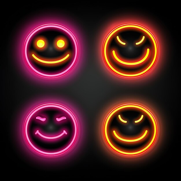 Foto neon ontwerp van grinning face icon emoji met mischievous cunning en sly ex clipart sticker set