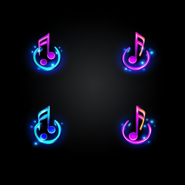 Neon ontwerp van muzieknootpictogram Emoji met melodieuze harmonieuze en ritmische clipartstickerset