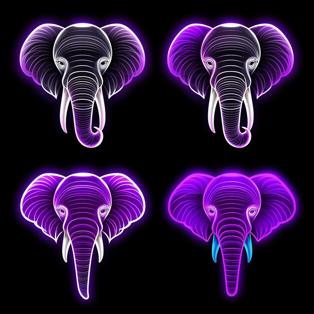 Neon ontwerp van olifant gezicht icoon Emoji met majestueuze verrast slaperig en clipart sticker set