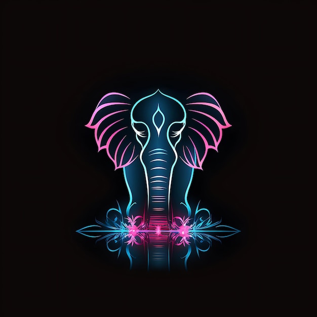 Neon ontwerp van olifant logo sierlijk met stam en lotusbloem abstracte clipart idee tattoo