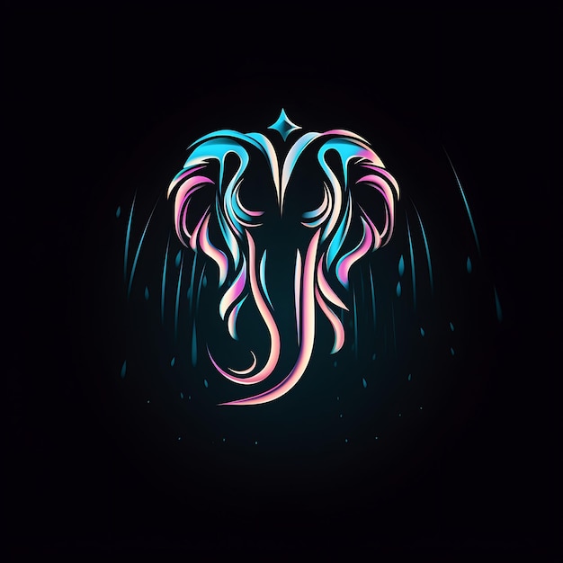 Neon ontwerp van olifant logo sierlijk met stam en lotusbloem abstracte clipart idee tattoo