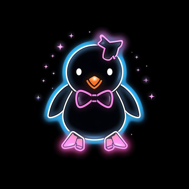 Neon ontwerp van Penguin Logo schattig met strikje en schaatsen vallende Snowfla Clipart idee Tattoo