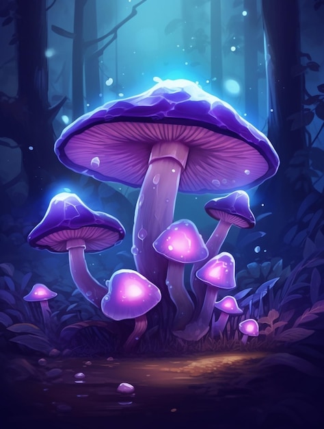 Neon paddestoelen cartoon illustratie hoge kwaliteit illustratie AI gegenereerd