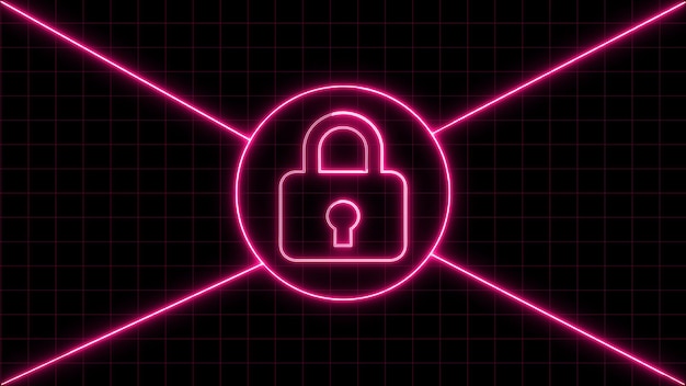 Photo neon padlock icon on dark background