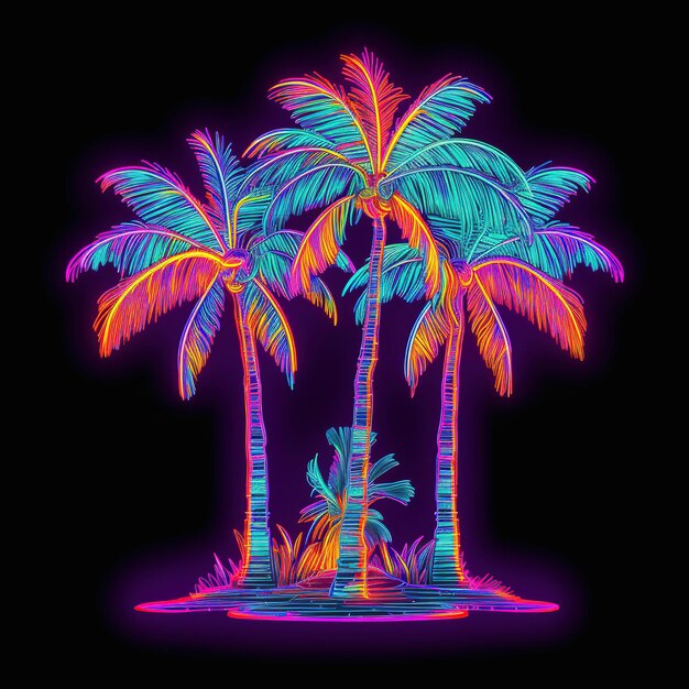 Photo neon palm trees on a beach